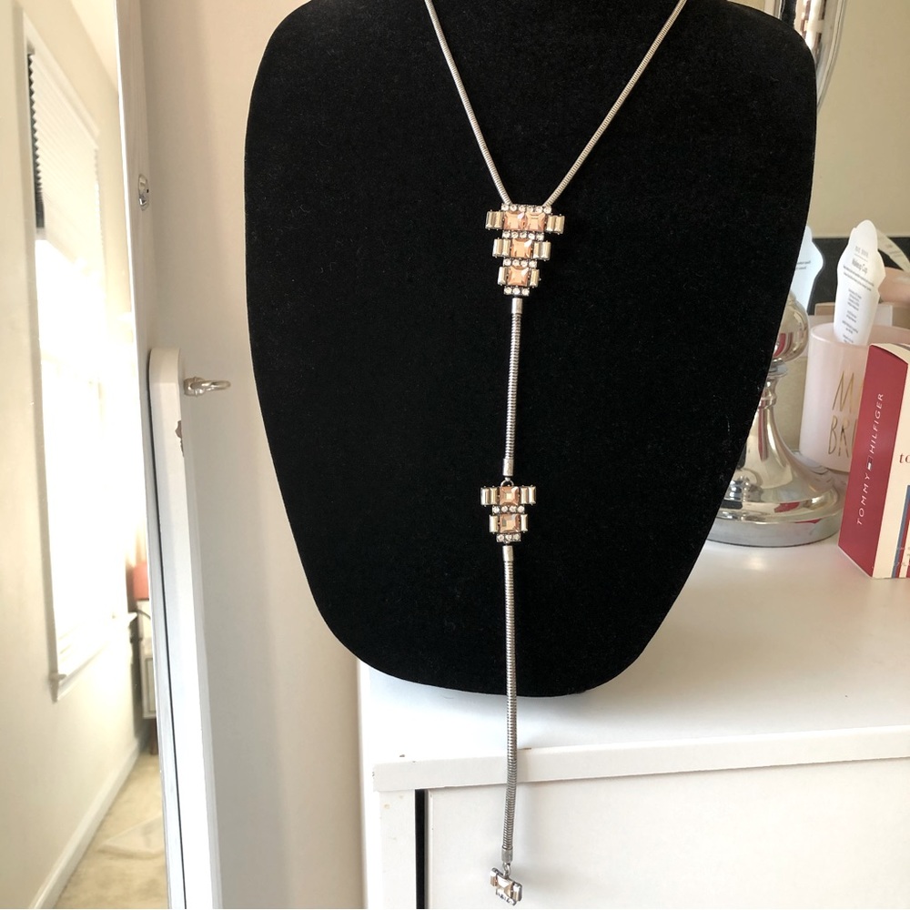 Pendant Y necklace in antique silver finish and crystal embellishments